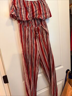 American threads Red Striped strapless Jumpsuit